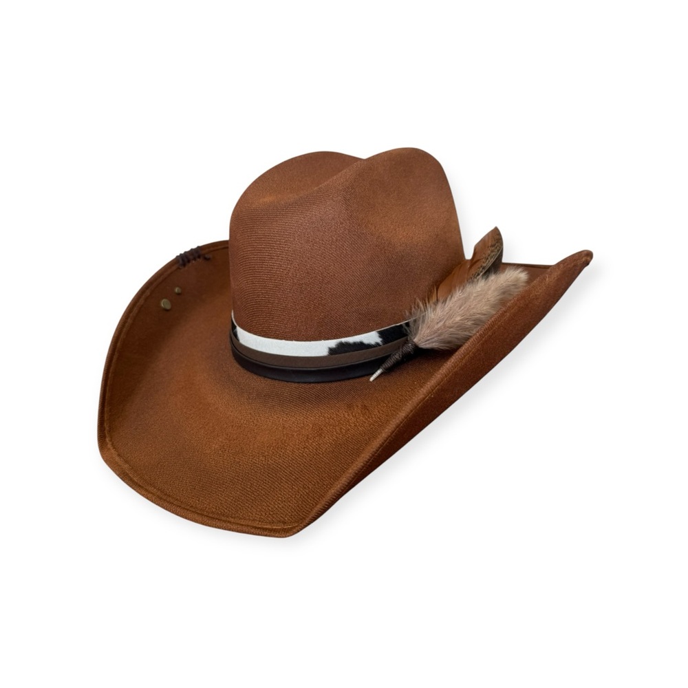 Brown Cowboy Hat with Feather Accent